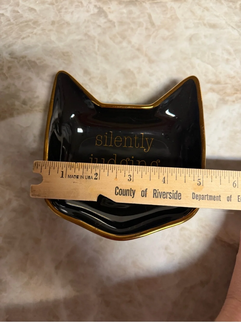 Black Cat-Shaped Trinket Dish with Gold Accent